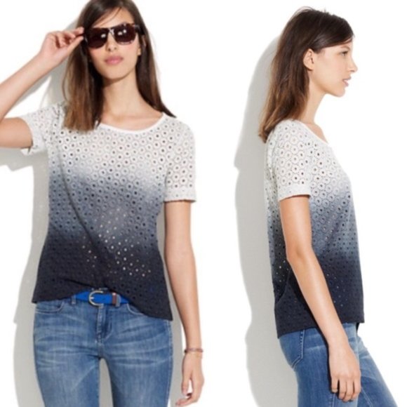 Madewell Hi-Line Eyelet Dip Dye Ombré Tee - Picture 1 of 4
